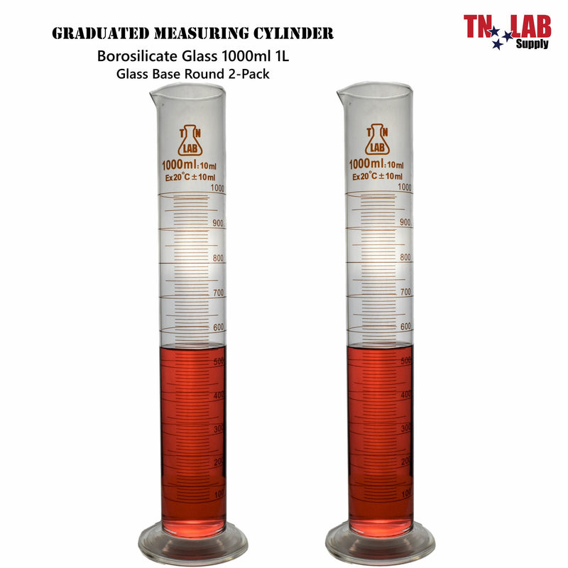 TN LAB Supply Graduated Measuring Cylinder Borosilicate Glass 1000ml 1 Liter 2-Pack