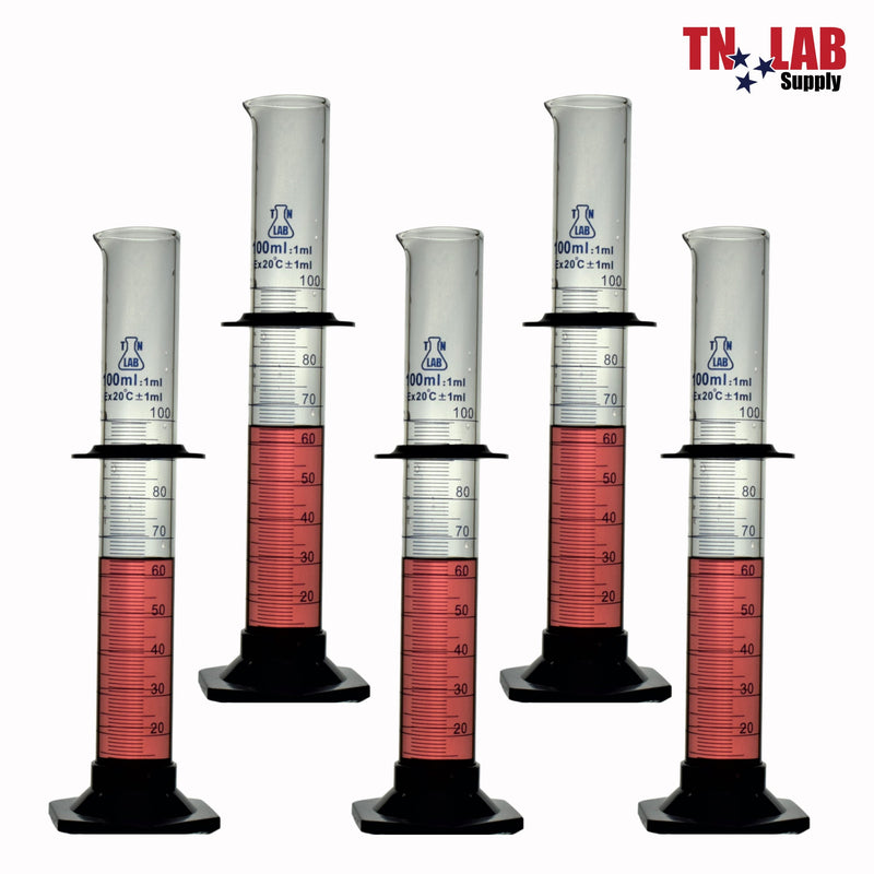 TN LAB Supply Graduated Measuring Cylinder Borosilicate Glass 100ml 5-Pack