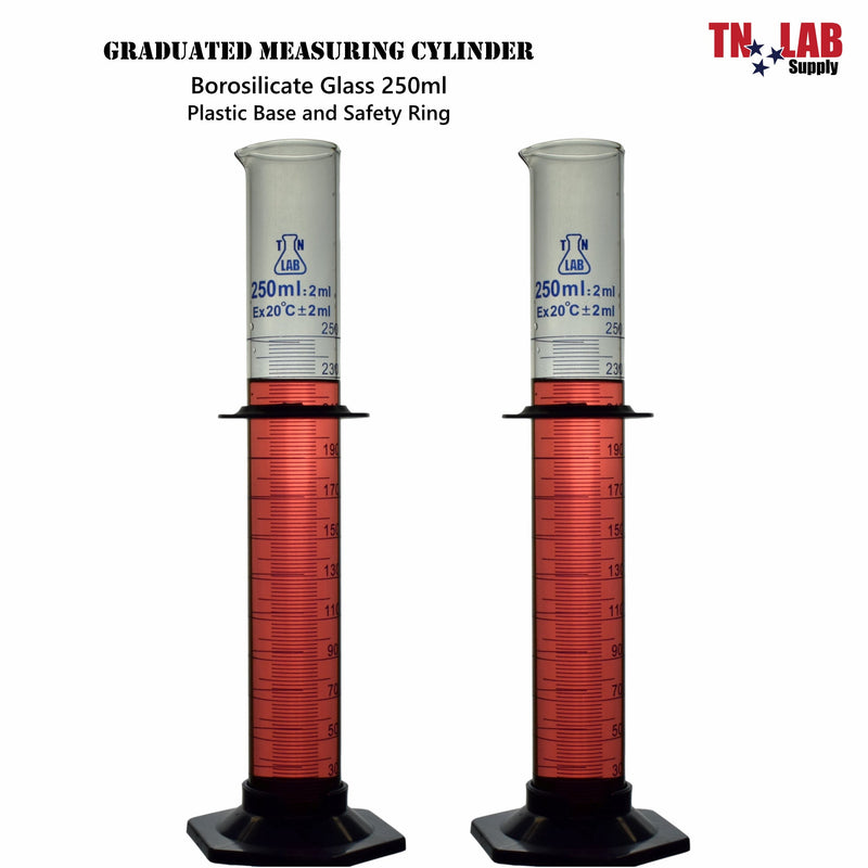 TN LAB Supply Graduated Measuring Cylinder Borosilicate Glass 250ml 2-Pack