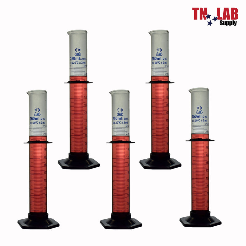 TN LAB Supply Graduated Measuring Cylinder Borosilicate Glass 250ml 5-Pack