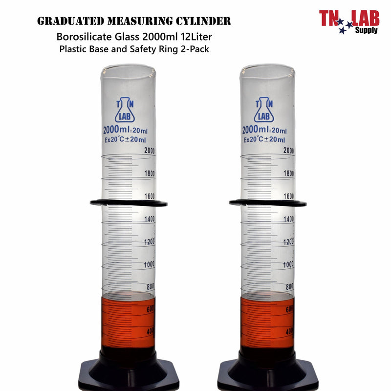 TN LAB Supply Graduated Measuring Cylinder Borosilicate Glass 2000ml 2 Liter 2-Pack