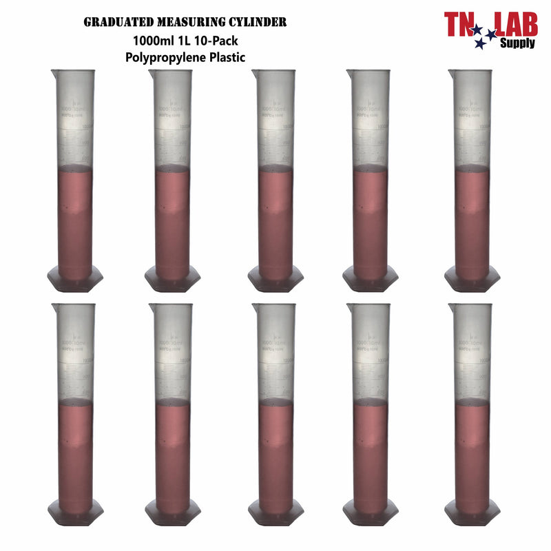 TN LAB Supply Measuring Cylinder Graduated Polypropylene 1000ml 10-Pack
