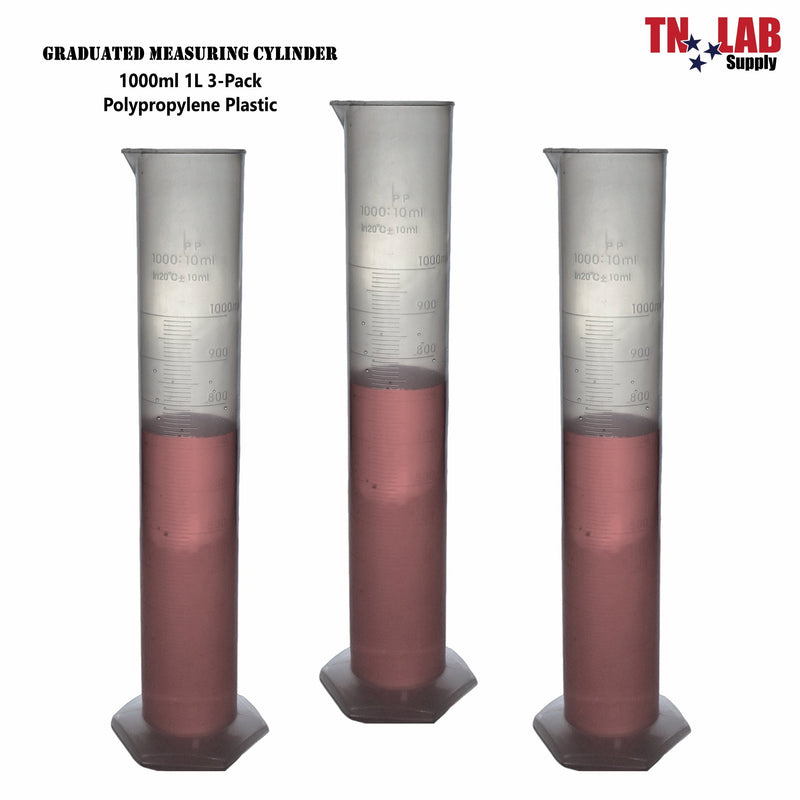 TN LAB Supply Measuring Cylinder Graduated Polypropylene 1000ml 3-Pack