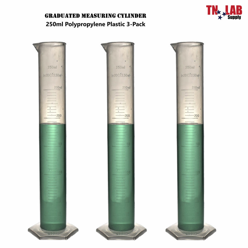 TN LAB Supply Measuring Cylinder Graduated Polypropylene 250ml 3-Pack