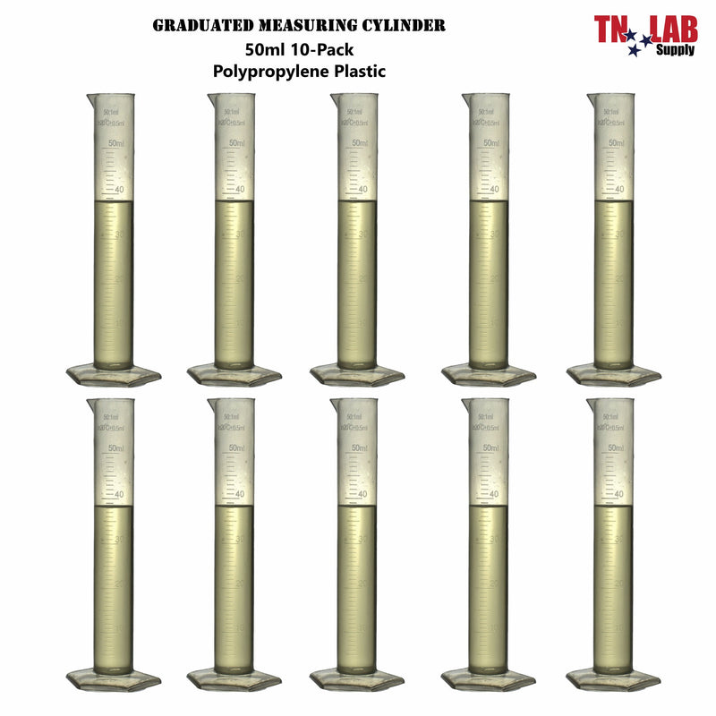 TN LAB Supply Measuring Cylinder Graduated Polypropylene 50ml 10-Pack