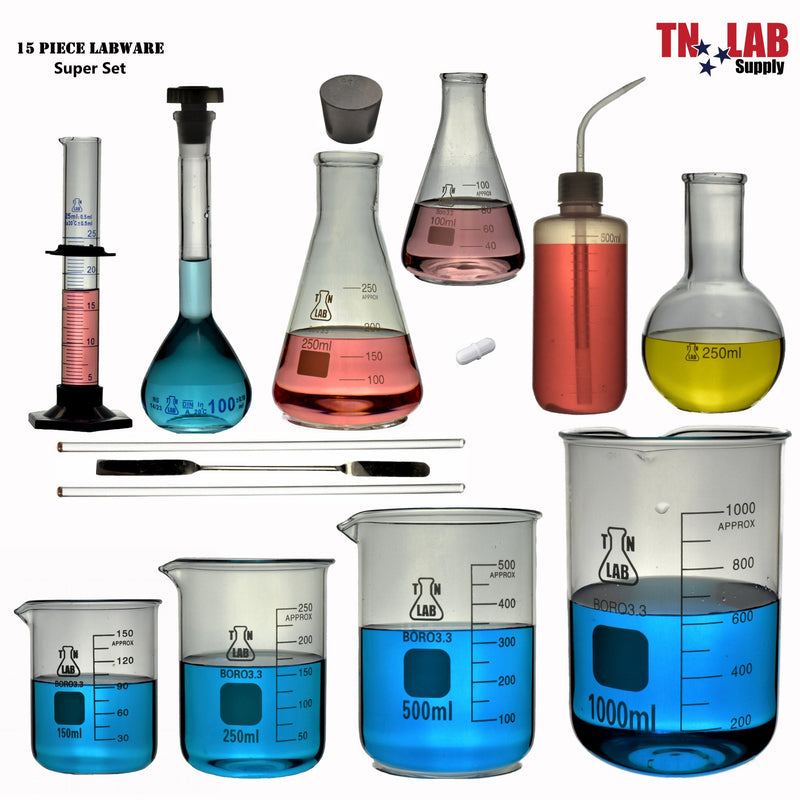 TN LAB Supply 15-Piece Chemistry Laboratory Glassware SUPER SET