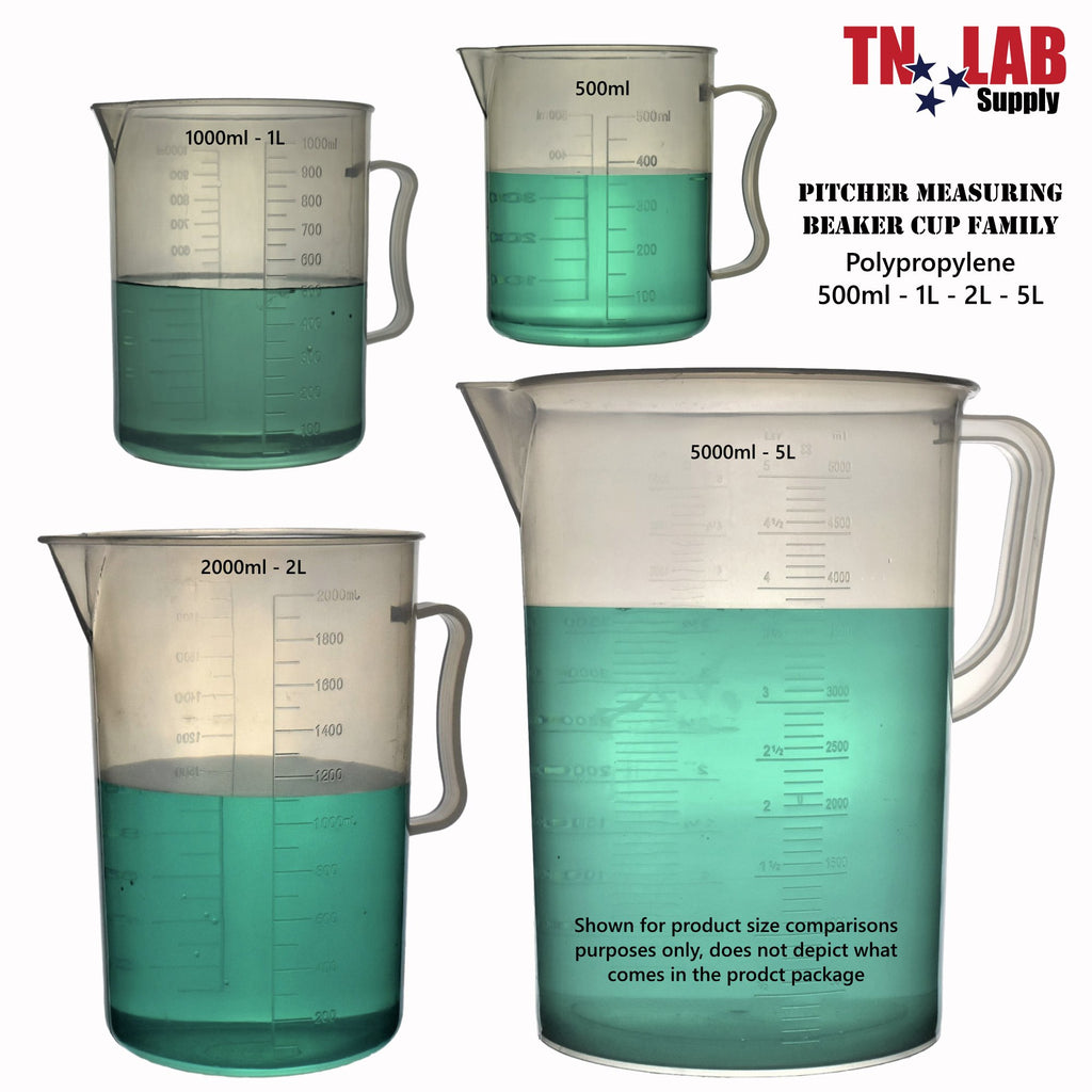 TN Lab Supply Pitcher Beaker Measuring Cup Strong Handle Polypropylene  Graduated 2000ml 2L ~2-Quart