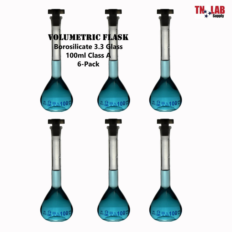 TN LAB Supply Volumetric Flask Borosilicate Glass 100ml 6-Pack