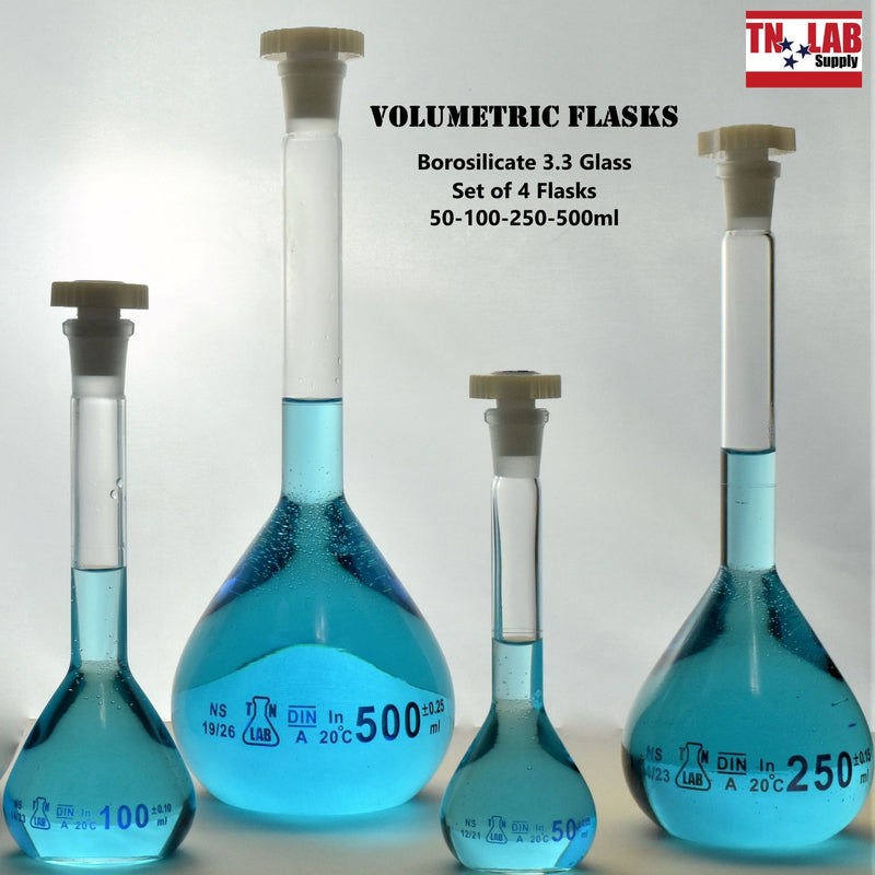 TN LAB Supply Volumetric Flask 4-Piece SET 50-100-250-500ml TN Lab Logo