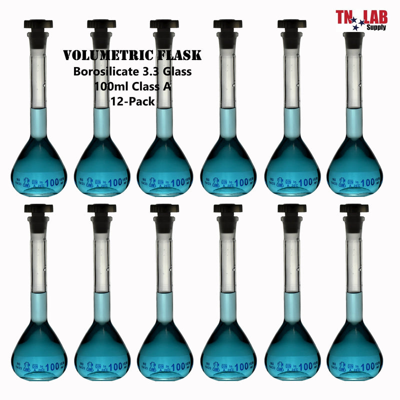 TN LAB Supply Volumetric Flask Borosilicate Glass 100ml 12-Pack