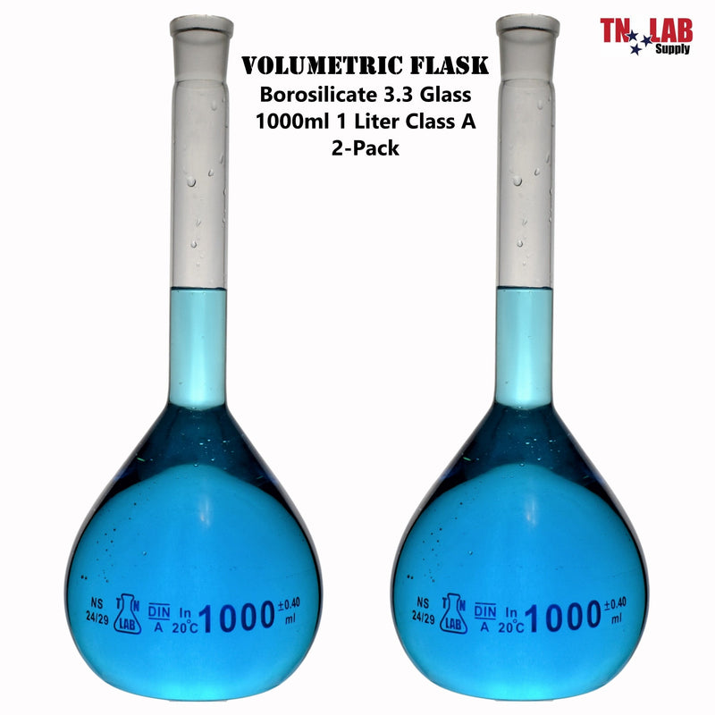 TN LAB Supply Volumetric Flask Borosilicate Glass Class A 1000ml 1L