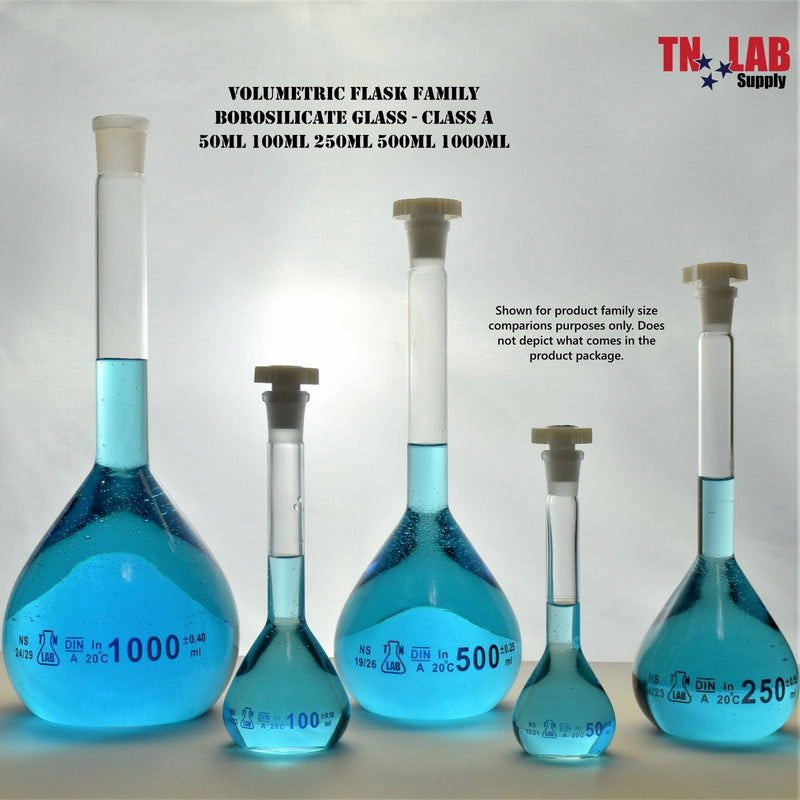 TN LAB Volumetric Flask Borosilicate 3.3 Glass Set of 5 Flasks